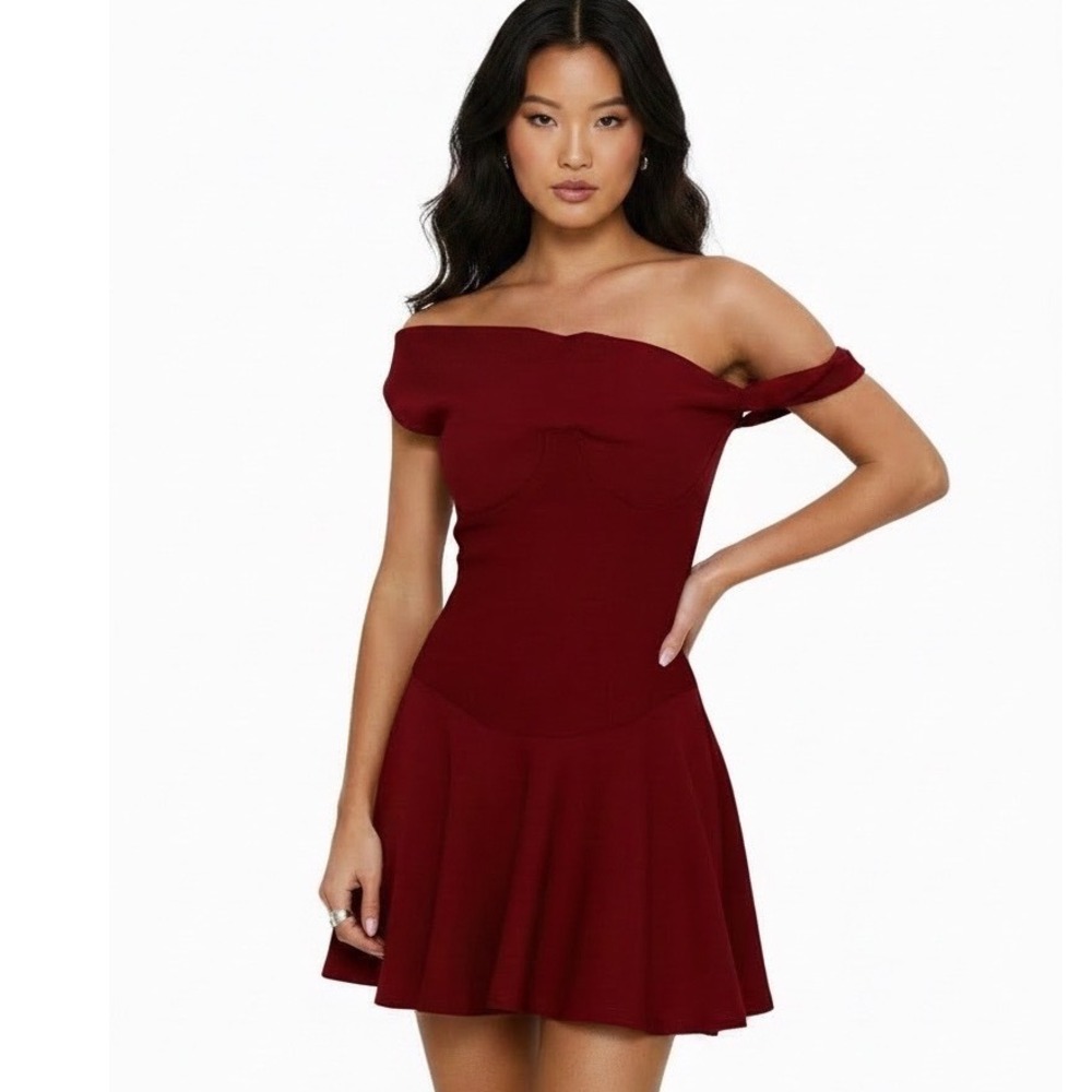 Princess Polly Burgundy Off The Shoulder Corset Mini Dress Wine Red US 8